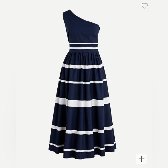 J. Crew Dresses & Skirts - J crew One-shouldered maxi dress cotton poplin with ribbon stripes blue white 14